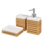 Ensemble de Bain Blanc Naturel Céramique Bambou 25,5 x 7,5 x 23,5 cm 3 Pièces