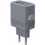 Double Chargeur maison Cube USB A+C PD 45W (30+12W) Power Delivery GaN Gris - Garanti à vie Force Power