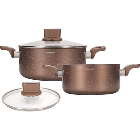 Set de marmites - ARTHUR MARTIN - AM9820 - 20-24 cm avec couvercle en verre - Aluminium - Tous feux dont induction