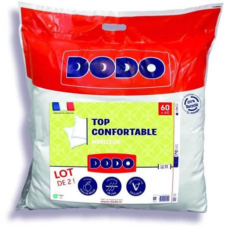 DODO - Lot de 2 Oreillers - Confortable - 60 x 60 cm - 100% Polyester VOLUPT'AIR - Blanc