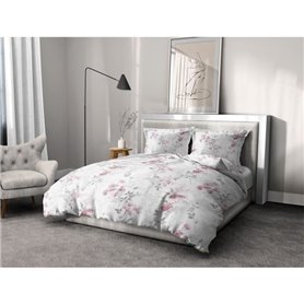 Parure de couette 220x240 cm HOME LINGE PASSION POMPADOUR : Housse de couette + 2 taies d'oreiller - 100% Coton 57 Fils - Blanc/