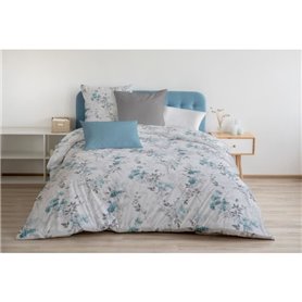 Parure de couette 240x260 cm HOME LINGE PASSION POMPADOUR : Housse de couette + 2 taies d'oreiller - 100% Coton 57 Fils - Blanc/