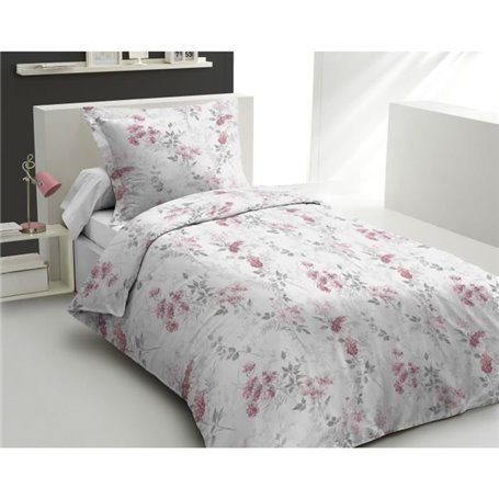 Parure de couette 140x200 cm HOME LINGE PASSION POMPADOUR : Housse de couette + 1 taie d'oreiller - 100% Coton 57 Fils - Blanc/r