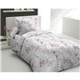 Parure de couette 140x200 cm HOME LINGE PASSION POMPADOUR : Housse de couette + 1 taie d'oreiller - 100% Coton 57 Fils - Blanc/r