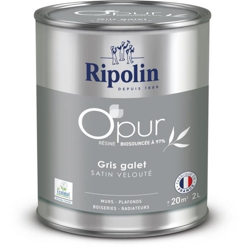 Peinture O'PUR murs, boiseries & radiateurs - RIPOLIN - 472824 - Gris galet - Satin velouté - 2 L