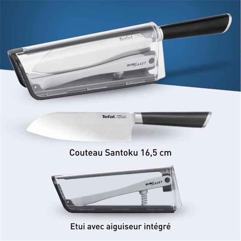 Image secondaire de TEFAL Ever Sharp Couteau de cuisine Santoku 16,5 cm, Aiguiseur intégré, Technologie sécurisée, Acier inoxydable allemand K257902