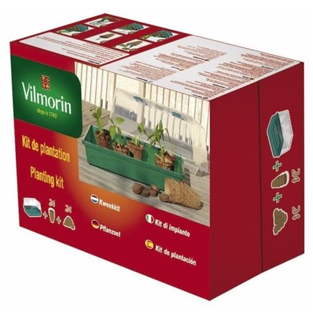 VILMORIN Kit serre rigide + 24 godets fibre de coco 6cm + 24 pastilles de fibre de coco compressée - L38 x H24 x l18 cm