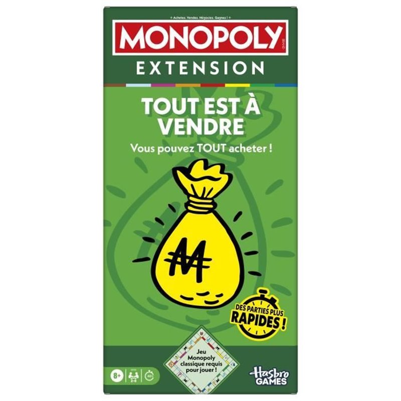 Monopoly Extension Tout est a vendre, rend le jeu Monopoly classique plus amusant et plus rapide, jeux de plateau, 2 a 6 joueurs