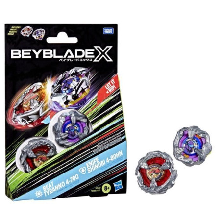 Beyblade X Dual Pack Beat Tyranno 4-70Q et Knife Shinobi 4-80HN, 2 toupies de compétition a rotation droite authentiques Takara 