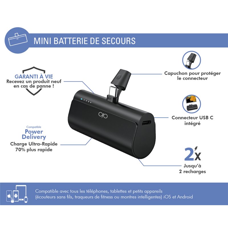 Image secondaire de Powerbank 5000mAh Power Delivery Connecteur intégré Noir - Garanti à vie Force Power Lite
