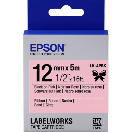 Epson Ruban satin pour étiqueteuse LK-4PBK Noir/Rose 12 mm (5 m)