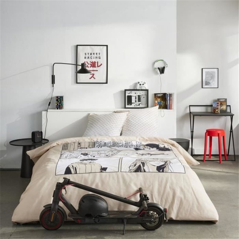 Parure de lit - TODAY - JAVA - 2 personnes - 240x220 cm - Coton - Imprimé Manga - Beige