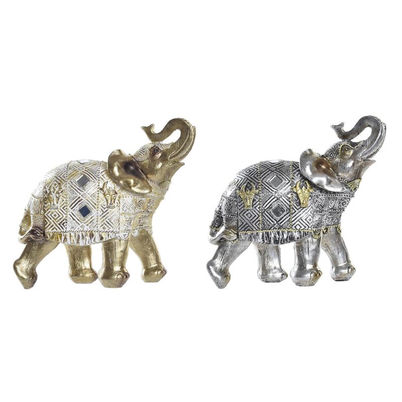Figurine Décorative DKD Home Decor Eléphant Argenté Doré Résine (22,5 x 10,7 x 21,5 cm) (2 Unités)