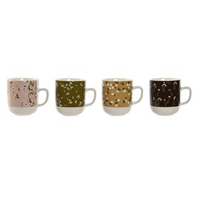 Tasse mug DKD Home Decor Marron Vert Rose Moutarde Porcelaine 380 ml (4 Unités)