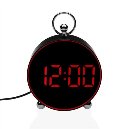 Pendule Réveil Versa Noir Rouge