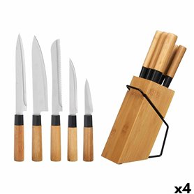 Jeu de couteaux avec support en bois Kinvara KT171028A 6PCS Naturel Bambou Acier (4 Unités)