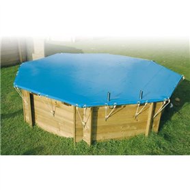 Bâche d'hiver et de sécurité pour piscine bois UBBINK Octogonale 430 - Bleue - Epaisseur 550gr