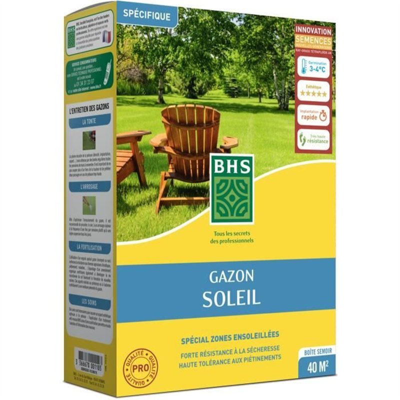 Gazon - BHS - Gazon Soleil 1kg | Résistant au climat méditerranéen et à la sécheresse