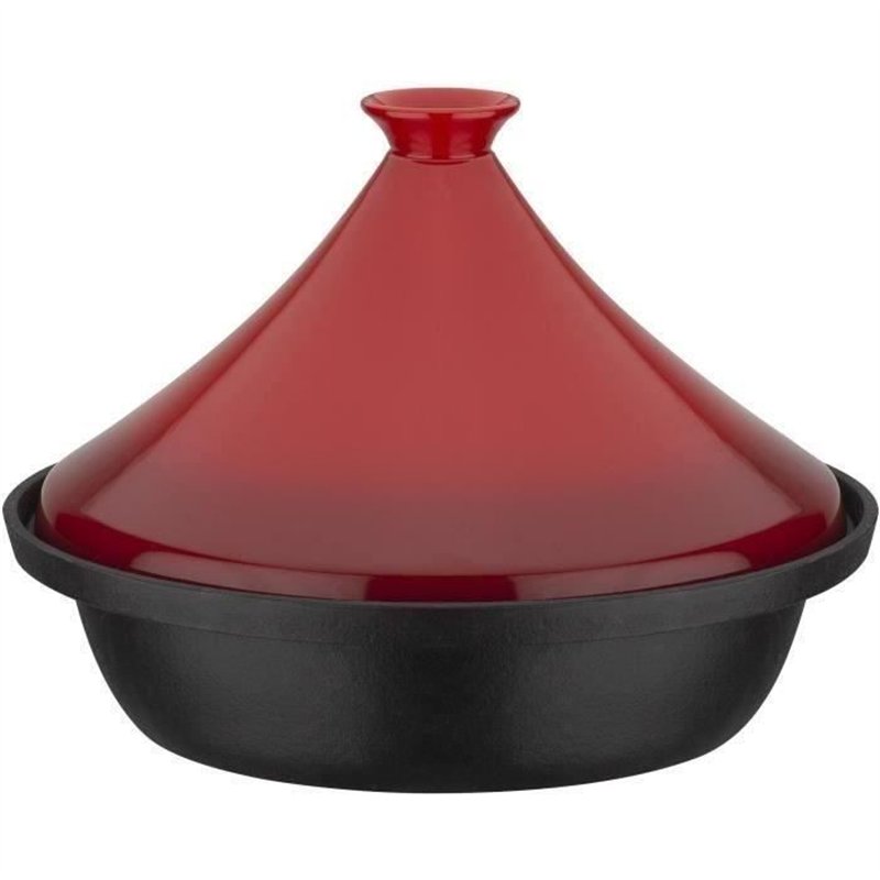 Tajine fonte massive - GSW - 30 x 22 cm - Couvercle céramique - Induction - Rouge