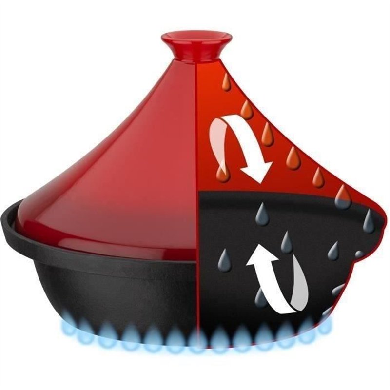 Image secondaire de Tajine fonte massive - GSW - 30 x 22 cm - Couvercle céramique - Induction - Rouge