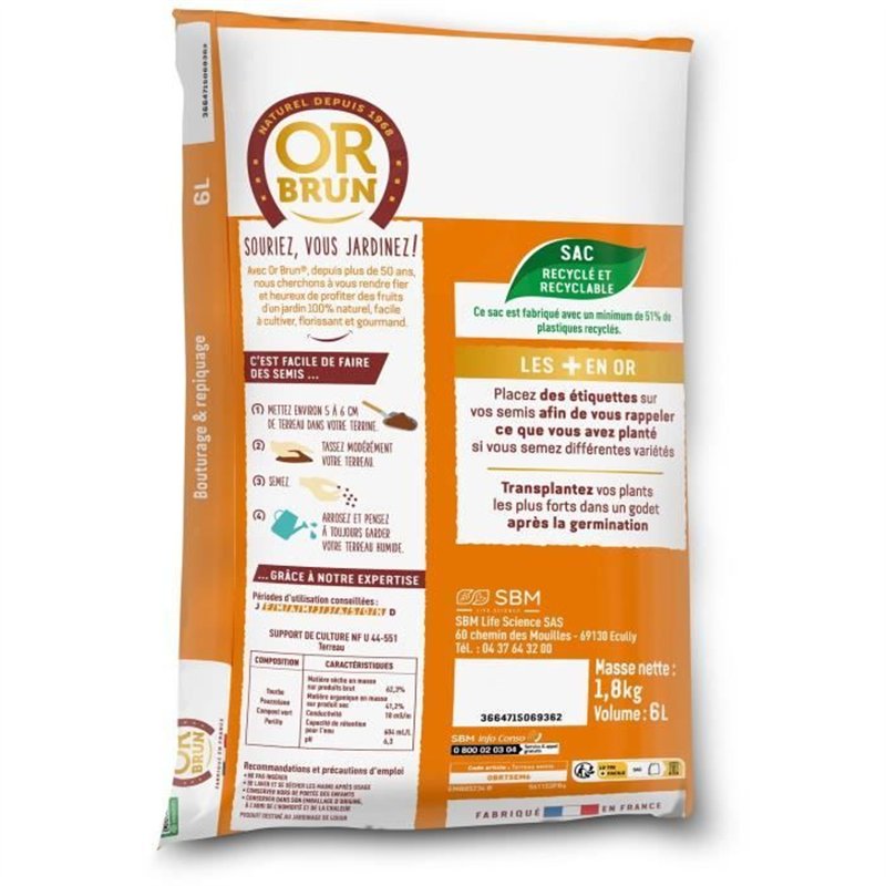 Image secondaire de Terreau Semis - OR BRUN - OBRTSEM6U - 6L - Améliore le Drainage - Rétention d'Eau Optimale