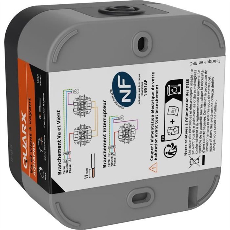 Image secondaire de Interrupteur Va et vient - QUARX - Aqua Pro - Extérieur, voyant lumineux, IP55, 250V