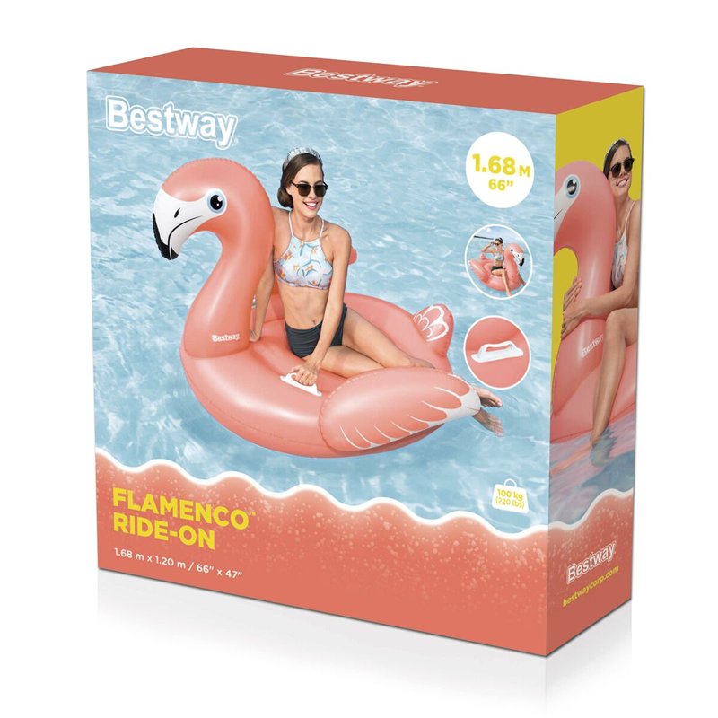 Image secondaire de Bestway Flotteur Flamant Rose avec Poignées 168x120 cm +3 Ans Plage Piscine 41526