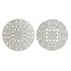 Décoration murale DKD Home Decor Blanc Mandala Indien Finition vieillie 30 x 2 x 30 cm (2 Unités)