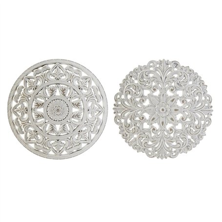 Décoration murale DKD Home Decor Blanc Mandala Indien Finition vieillie 30 x 2 x 30 cm (2 Unités)