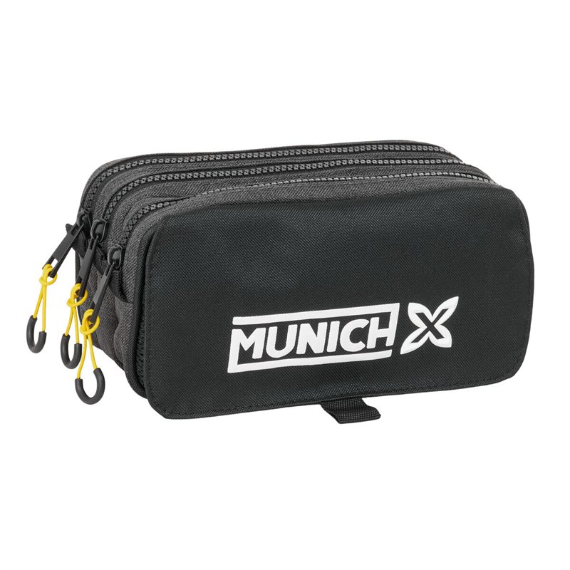 Trousse Fourre-Tout Triple Munich Topo Noir 21,5 x 10 x 8 cm