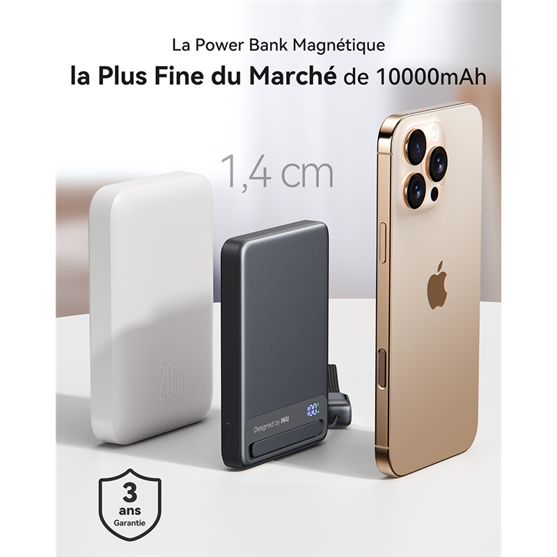 Image secondaire de Powerbank sans fil Magnétique MagPro Slim 10000mAh 2 ports USB C+C Noir Iniu