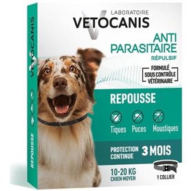 Collier répulsif puces tiques et moustiques - VETOCANIS - Chien de 10 a 20 kg - Extraits Naturels Margosa et Lavandin (Lot de 2)
