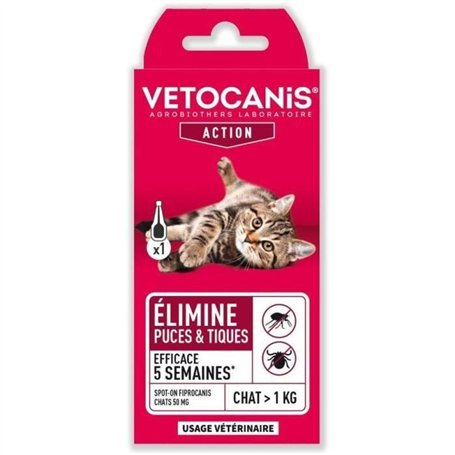 Pipette Spot-on - VETOCANIS - Fripronil pour chats - 50 mg