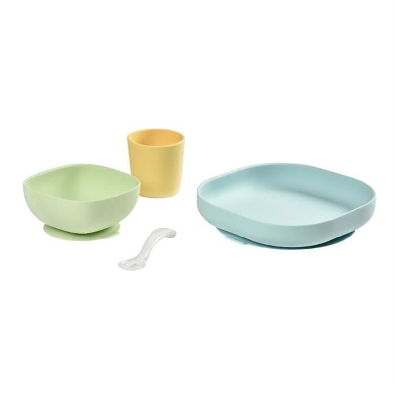 Image secondaire de BEABA Set vaisselle silicone repas bébé, 4 pièces, avec ventouse, anti-dérapant, jaune