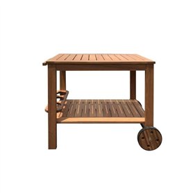 Desserte de jardin a roulettes en bois d'eucalyptus FSC - 93 x 49 x 74 cm - Avec porte-bouteilles