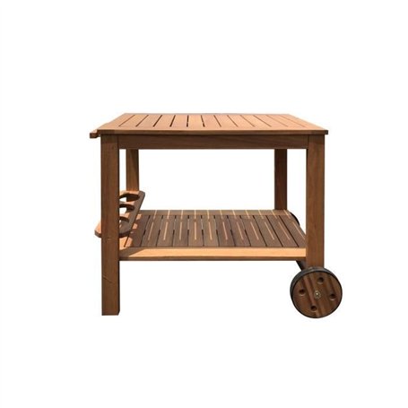 Desserte de jardin a roulettes en bois d'eucalyptus FSC - 93 x 49 x 74 cm - Avec porte-bouteilles