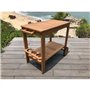 Desserte de jardin a roulettes en bois d'eucalyptus FSC - 93 x 49 x 74 cm - Avec porte-bouteilles