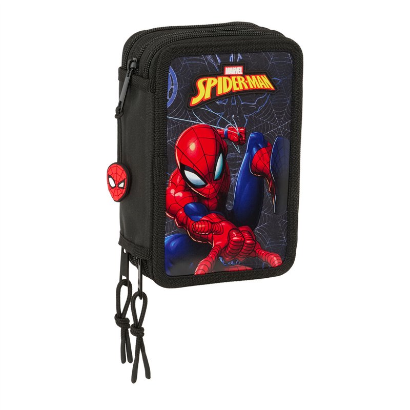 Trousse Scolaire avec Accessoires Spider-Man Attack Noir 12,5 x 19,5 x 5,5 cm 37 Pièces