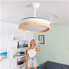 Ventilateur de Plafond avec Lumière LED et 4 Pales Rétractables Woteez InnovaGoods Bois 72 W Ø49-104 cm
