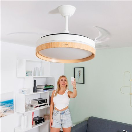 Ventilateur de Plafond avec Lumière LED et 4 Pales Rétractables Woteez InnovaGoods Bois 72 W Ø49-104 cm