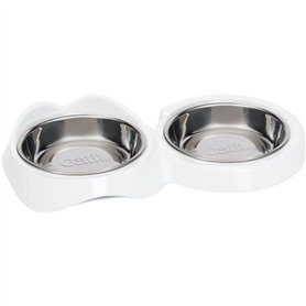 Gamelle pour chat - CATIT - PIXI - 2 x 200ml - Double - Bols en acier inoxydable amovibles - Blanc