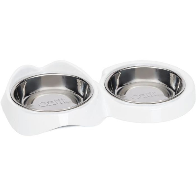 Gamelle pour chat - CATIT - PIXI - 2 x 200ml - Double - Bols en acier inoxydable amovibles - Blanc