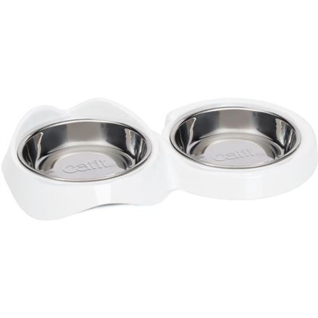 Gamelle pour chat - CATIT - PIXI - 2 x 200ml - Double - Bols en acier inoxydable amovibles - Blanc