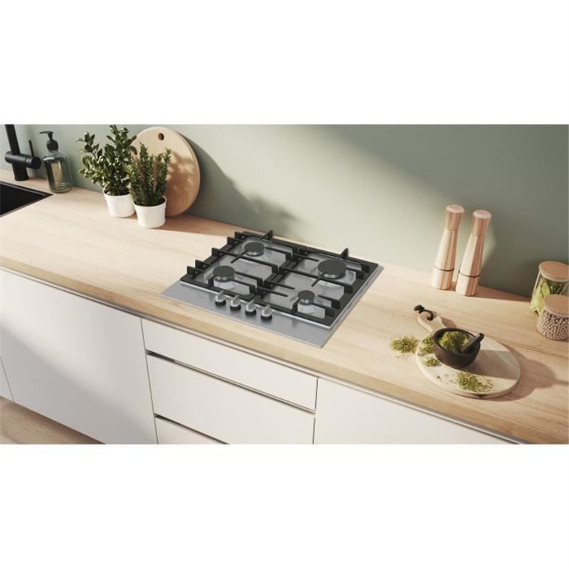 Image secondaire de Table de cuisson a gaz - BOSCH Série 6 - 4 foyers - 52 x 58,2 x 4,5 cm - PCP6A5I90 - Inox