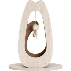 Griffoir pour chat - CATIT - Pixi Grand - Avec balle en tissu et plume - Aspect chene naturel
