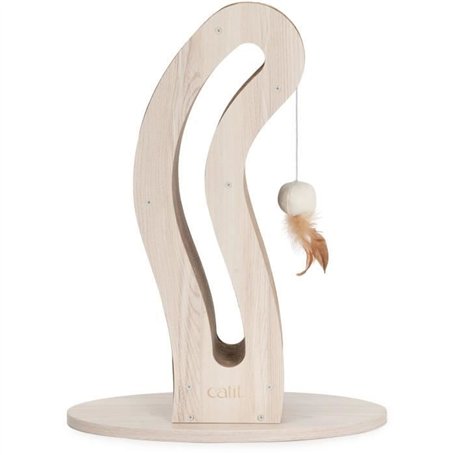 Griffoir pour chat - CATIT - Pixi Queue de chat - Avec balle en tissu et plume - Aspect chene naturel