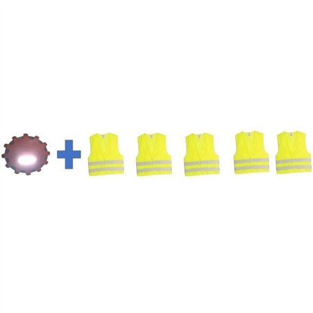 Pack sécurité - HTC EQUIPEMENT - 1 disque d'avertissement lumineux 15 LED + 5 gilets de sécurité adulte XL