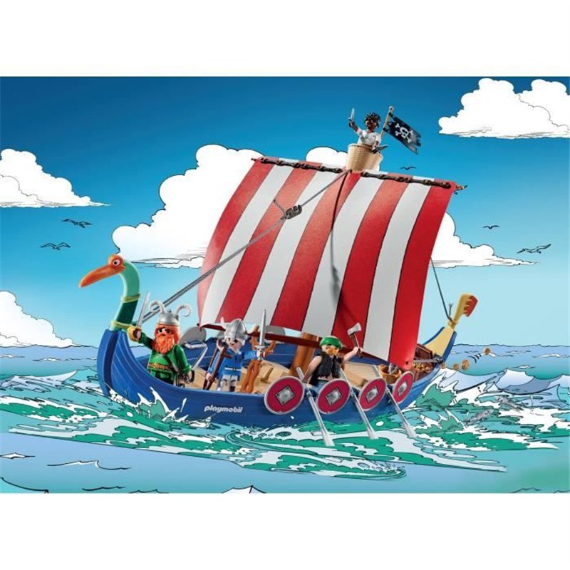 Image secondaire de PLAYMOBIL 71888 Drakkar des pirates, Astérix, Personnages de la BD, Bateau et 4 personnages, 88 pièces, Dès 5 ans