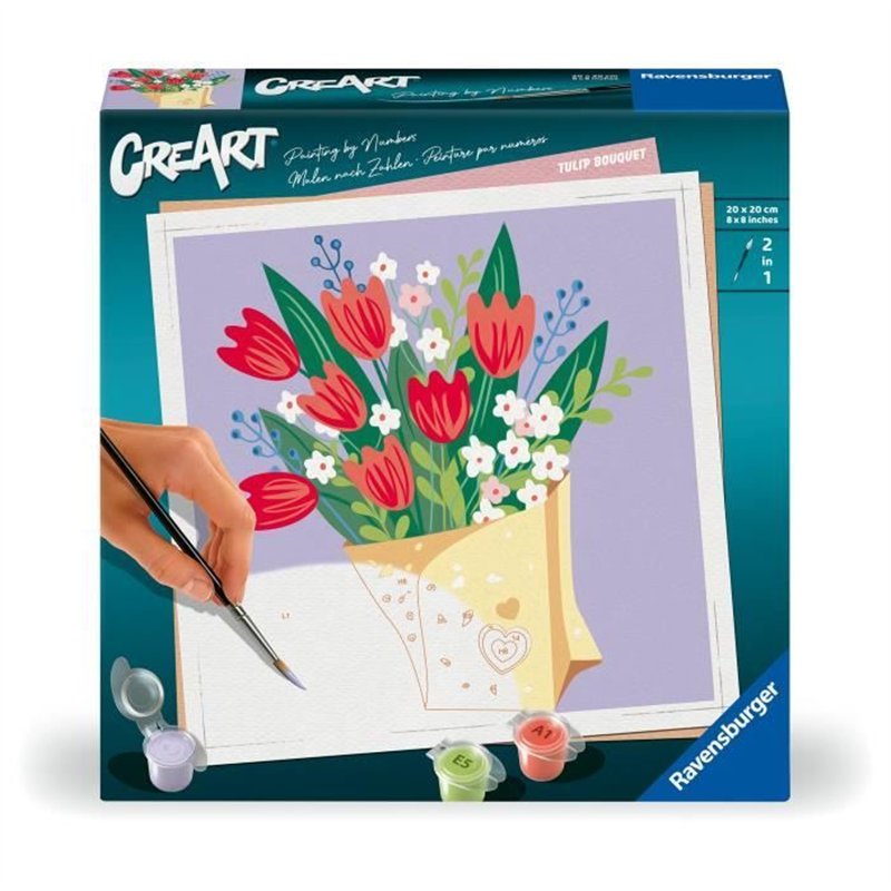 CreArt 20x20 cm Bouquet de tulipes, Loisir créatif, Adulte, Peinture par numéros, 25518, Ravensburger