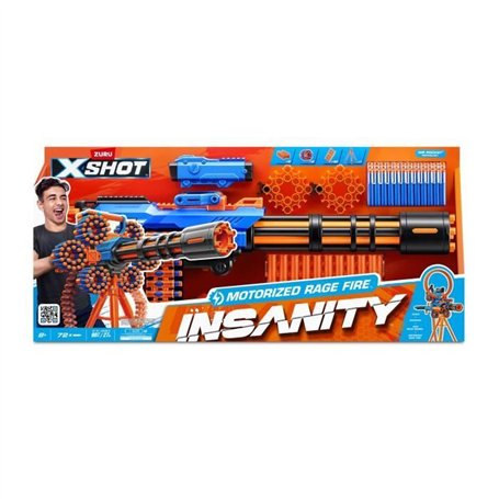 Blaster motorisé - ZURU - X-SHOT Rage Fire - 40 fléchettes - Trépied inclus - Portée 27 m